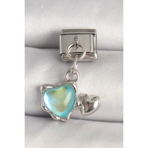 BFS 316L Çelik Gümüş Renk Mavi Mineli Kalp Model Nomination Charm