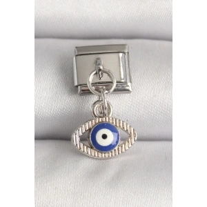 BFS 316L Çelik Gümüş Renk Nazar Boncuk Detaylı Göz Model Nomination Charm