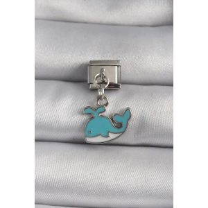 BFS 316L Çelik Gümüş Renk Sallantı Mavi Balina Model Nomination Charm