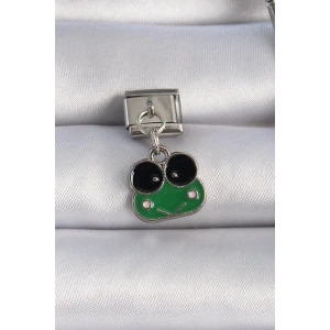 BFS 316L Çelik Gümüş Renk Sallantılı Yeşil Kurbağa Figür Nomination Charm