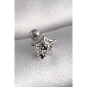 BFS 316L Çelik Gümüş Renk Siyah Zirkon Taş Detay Örümcek Ağ Model Tragus Piercing