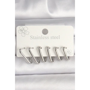 BFS 316L Çelik Gümüş Renk Üçgen Model Kadın Küpe Seti