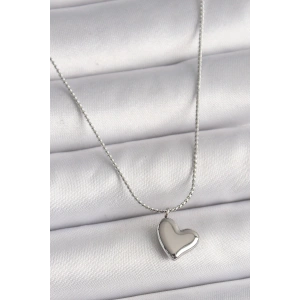 BFS 316L Çelik Gümüş Renk Zincir Kalp Figür Kadın Kolye