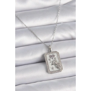 BFS 316L Çelik Gümüş Renk Zincir Koç Burcu Zirkon Taşlı Kadın Kolye