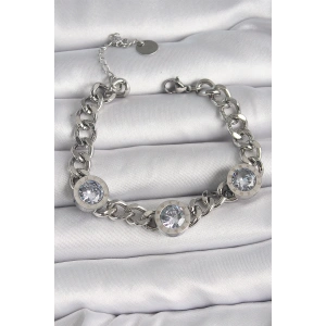 BFS 316L Çelik Gümüş Renk Zincir Model Zirkon Taşlı İşleme Detaylı Kadın Bileklik