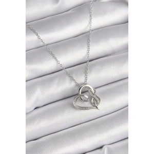 BFS 316L Çelik Gümüş Renk Zincir Zirkon Taş Detaylı Kalp Model Sonsuzluk Detay Kadın Kolye