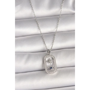 BFS 316L Çelik Gümüş Renk Zincir Zirkon Taşlı Göz Yıldız Model Kadın Kolye