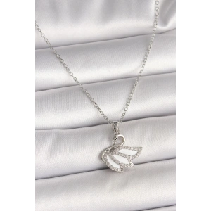 BFS 316L Çelik Gümüş Renk Zincir Zirkon Taşlı Kuğu Model Kadın Kolye