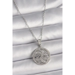 BFS 316L Çelik Gümüş Renk Zincir Zirkon Taşlı Lotus Model Kadın Kolye