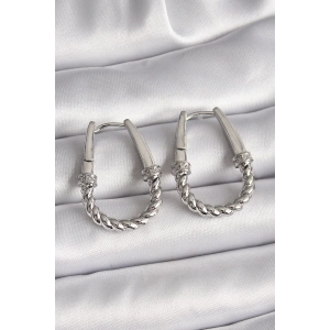 BFS 316L Çelik Gümüş Renk Zirkon Taş Detaylı Burma Halka Model Kadın Küpe