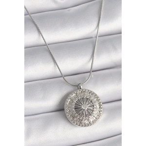 BFS 316L Çelik Gümüş Renk Zirkon Taşlı 12 Burç Madalyon Model Kadın Kolye