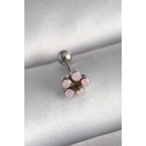BFS 316L Çelik Gümüş Renk Zirkon Taşlı Çiçek Tragus Piercing