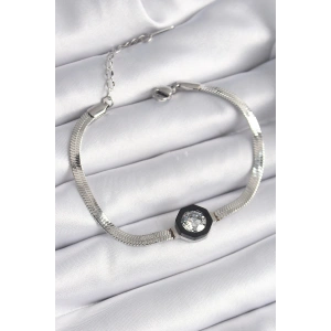 BFS 316L Çelik Gümüş Renk Zirkon Taşlı İtalyan Zincir Model Kadın Bileklik