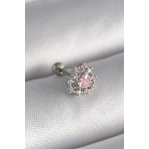 BFS 316L Çelik Gümüş Renk Zirkon Taşlı Kalp Tragus Piercing