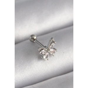 BFS 316L Çelik Gümüş Renk Zirkon Taşlı Kelebek Tragus Piercing