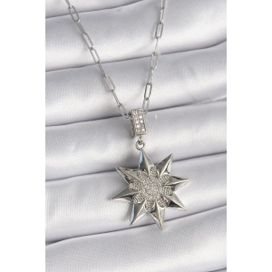 BFS 316L Çelik Gümüş Renk Zirkon Taşlı Kutup Yıldızı Model Kadın Kolye