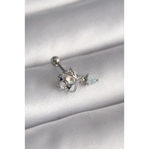 BFS 316L Çelik Gümüş Renk Zirkon Taşlı Sallantı Kalp Detay Tragus Piercing