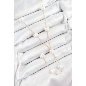 BFS 316L Çelik İncili Kalp Figürlü Y Model Gold Renk Kadın Kolye