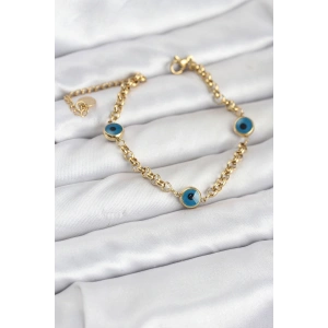 Mey İthalat® 316L Çelik Nazar Model Gold Renk Kadın Bileklik