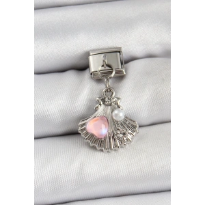 BFS 316L Çelik Sallantılı İnci Detaylı İstiridye Model Gümüş Renk Nomination Charm