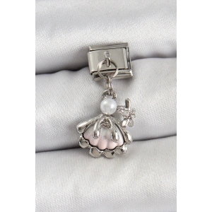BFS 316L Çelik Sallantılı İnci Detaylı İstiridye Model Gümüş Renk Nomination Charm