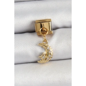 BFS 316L Çelik Sallantılı Zirkon Taşlı Ay Model Gold Renk Nomination Charm