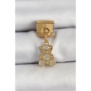 BFS 316L Çelik Sallantılı Zirkon Taşlı Ayıcık Model Gold Renk Nomination Charm