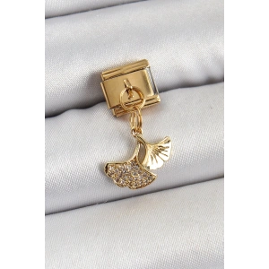 BFS 316L Çelik Sallantılı Zirkon Taşlı Balık Kuyruğu Model Gold Renk Nomination Charm