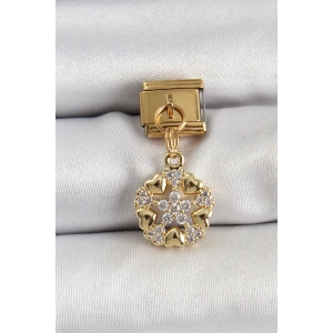 BFS 316L Çelik Sallantılı Zirkon Taşlı Kalp Detaylı Yıldz Model Gold Renk Nomination Charm