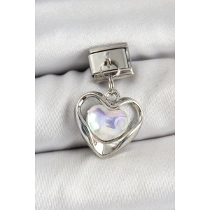 BFS 316L Çelik Sallantılı Zirkon Taşlı Kalp Model Gümüş Renk Nomination Charm