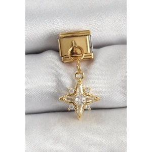 BFS 316L Çelik Sallantılı Zirkon Taşlı Kutup Yıldızı Model Gold Renk Nomination Charm