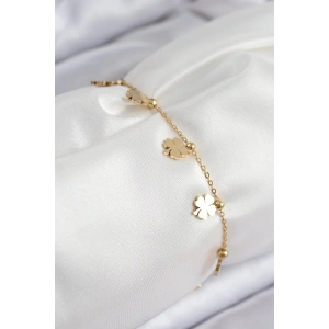 Mey İthalat® 316L Çelik Sıralı Yonca Model Gold Renk Kadın Bileklik