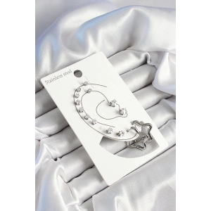 BFS 316L Çelik Yıldız Figürlü Ve Zirkon Taşlı Gümüş Renk 7li Çift Kadın Küpe Set