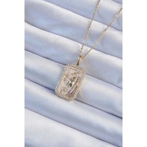 BFS 316L Çelik Zincir Altın Renk Zirkon Taşlı Yüz Figürlü Tarot Kolye