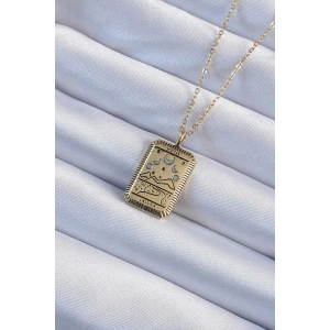 BFS 316L Çelik Zincir Eskitme Altın Renk Ay Figürlü Tarot Kolye