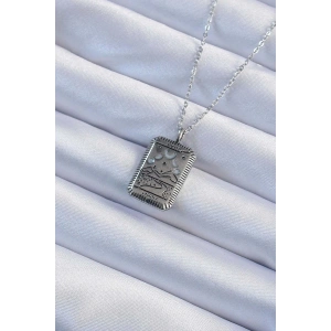 BFS 316L Çelik Zincir Eskitme Gümüş Renk Ay Figürlü Tarot Kolye