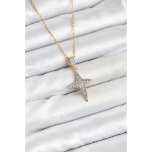 BFS 316L Çelik Zincir Gold Renk Kutup Yıldızı Model Zirkon Taşlı Kadın Kolye