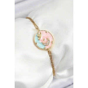 BFS 316L Çelik Zincir Mineli Sanatsal Portre Zirkon Taşlı Gezegen Model Gold Renk Kadın Bileklik