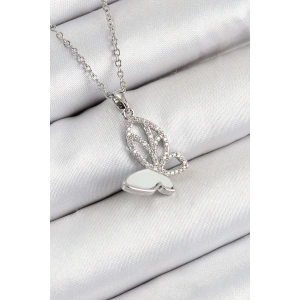 BFS 316L Çelik Zirkon Taşlı Kelebek Model Gümüş Renk Kadın Kolye