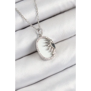 BFS 316L Çelik Zirkon Taşlı Yarım Güneş Model Gümüş Renk Kadın Kolye