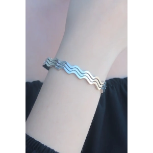 Mey İthalat® 316L Kararmaz Çelik Gümüş Renk Dalga Model Kelepçe Kadın Bileklik