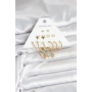 BFS 6 Çift Kadın Küpe Seti Gold Renk
