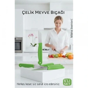 BFS 6lı Premium Paslanmaz Çelik Meyve Bıçağı Seti - Yeşil Saplı Keskin Soyma Bıçağı Takımı