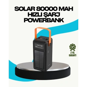 Mey İthalat® 80000 mAh Güneş Enerjili Powerbank 4 Kablolu Type C Lightning Micro USB