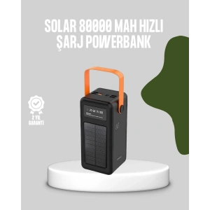 Mey İthalat® 80000 mAh Solar Powerbank Göstergeli Fenerli Hızlı Şarj Taşınabilir Şarj Cihazı