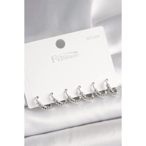 BFS 925 Ayar Gümüş Çivi Pirinç Gümüş Renk Kalp İşlemeli Halka Model Kadın Küpe Seti