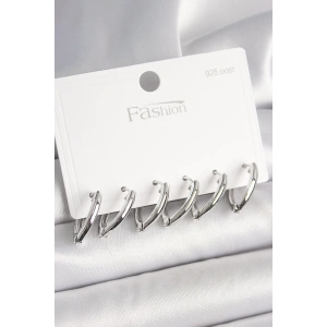 BFS 925 Ayar Gümüş Çivi Pirinç Gümüş Renk Üçgen Model Kadın Küpe Seti