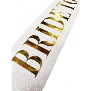 BFS   Beyaz Üzeri Altın Büyük Bride To Be Yazılı Simli Işıltılı Kuşak Kemer 10x80 cm