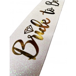 BFS   Beyaz Üzeri Altın İtalik Alyanslı Bride To Be Yazılı Simli Işıltılı Kuşak Kemer 10x80 cm