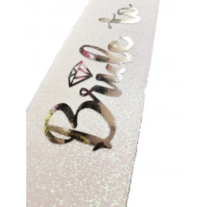 BFS   Beyaz Üzeri Gümüş İtalik Alyanslı Bride To Be Yazılı Simli Işıltılı Kuşak Kemer 10x80 cm